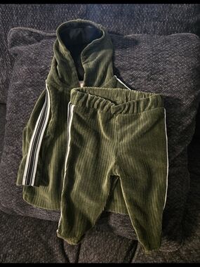 Wonder Nation Dark Olive Green Corduroy Jogger Set with Side Stripes